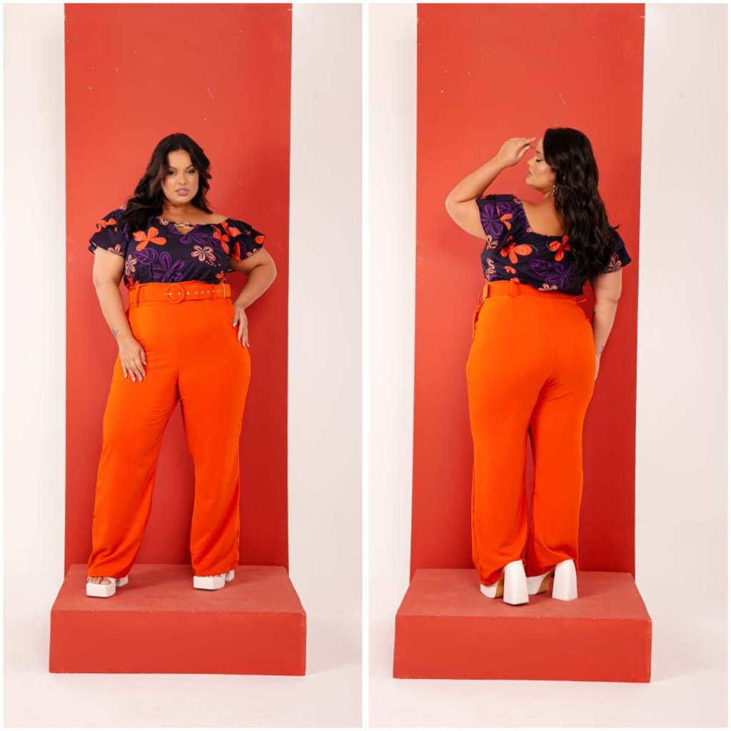 Conj de calça pantalona e blusa estampada. Ref: 1459