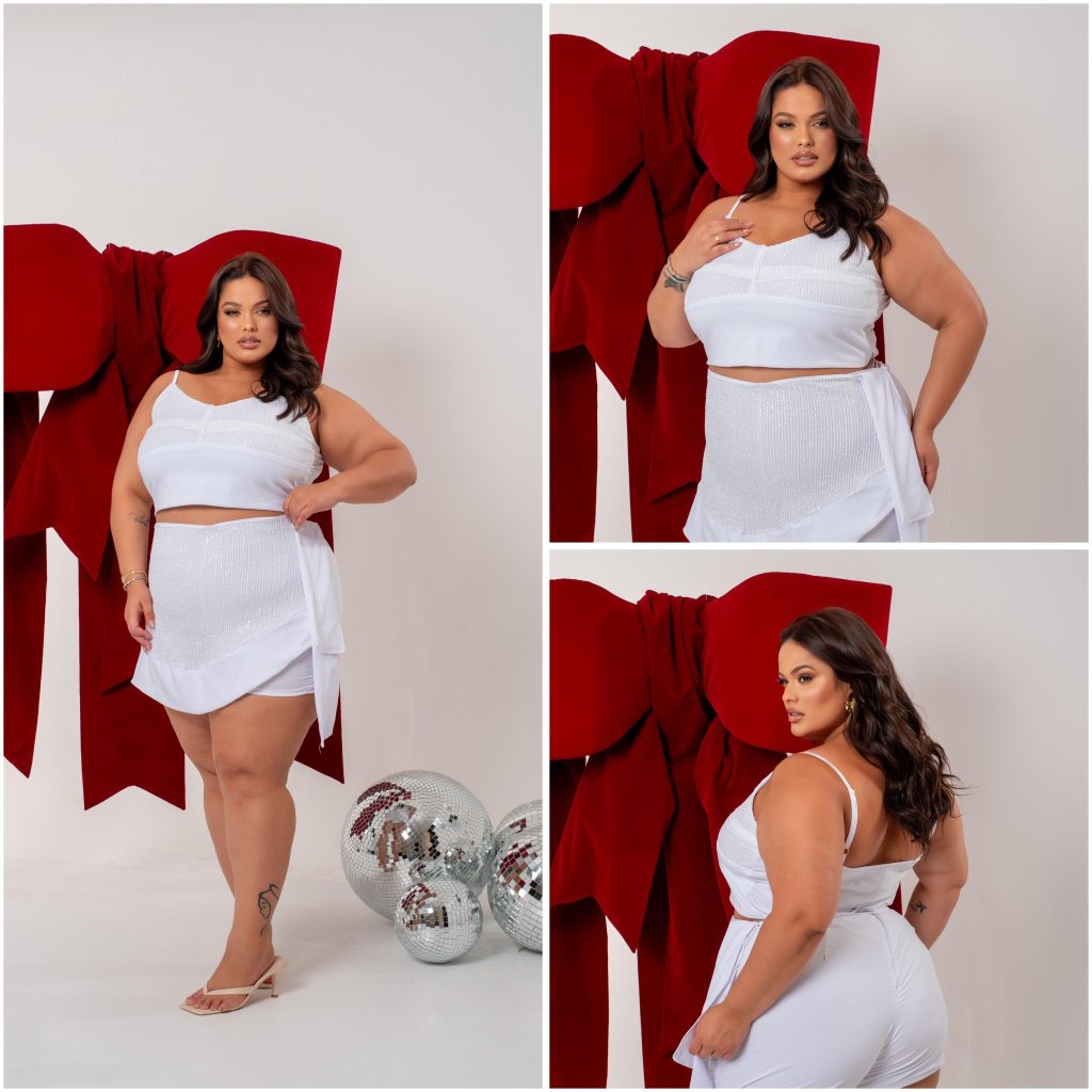 Conj short paetê blusa alça ref1945