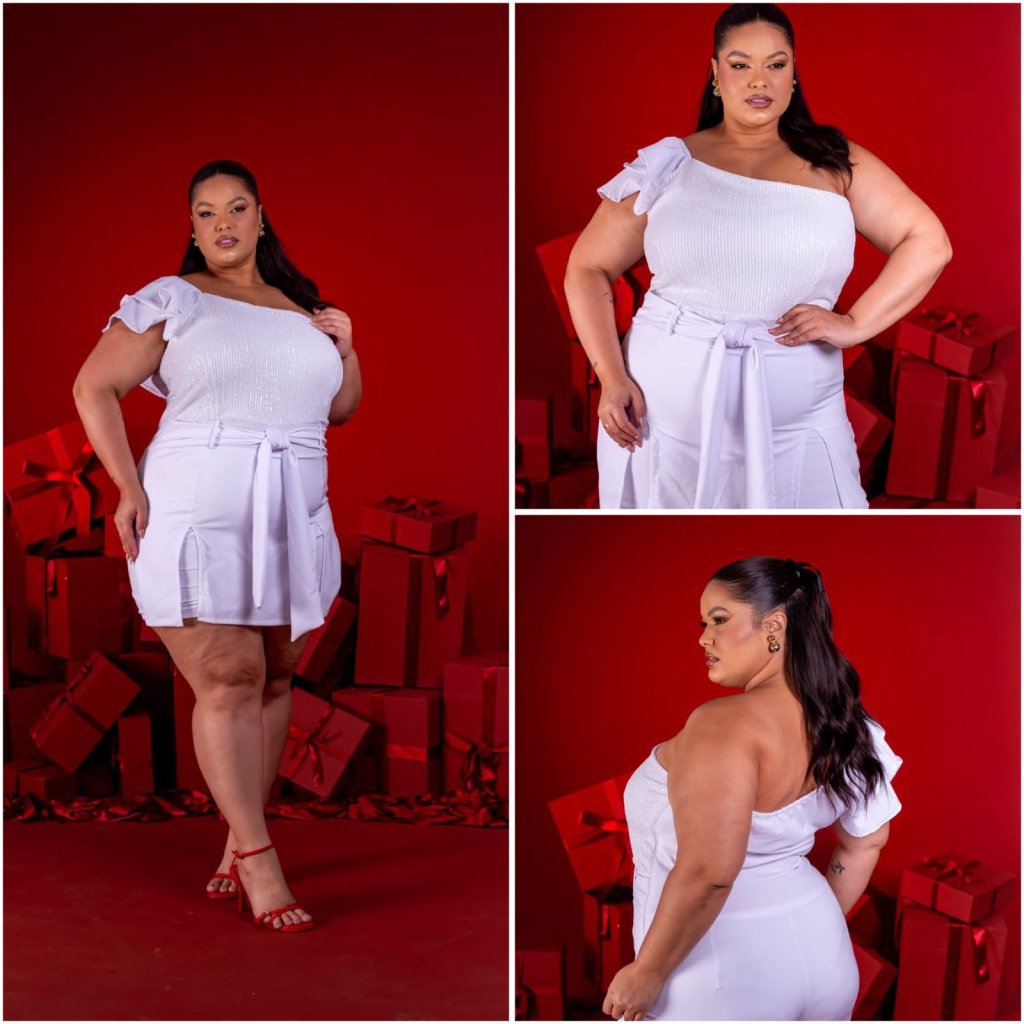 Macaquinho um ombro paetê short saia. Ref: 1956