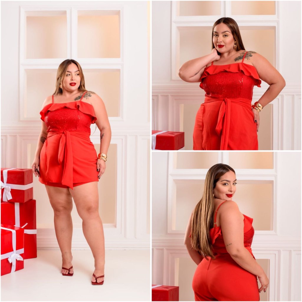 Macaquinho MIDSIZE de alça + Paetê.  Ref: 1965