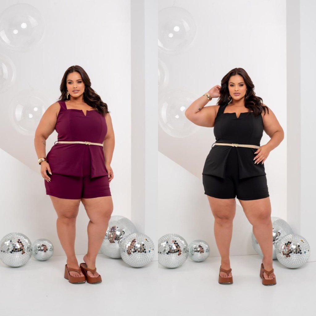 macaquinho alça larga em V+cinto dourado ref1981