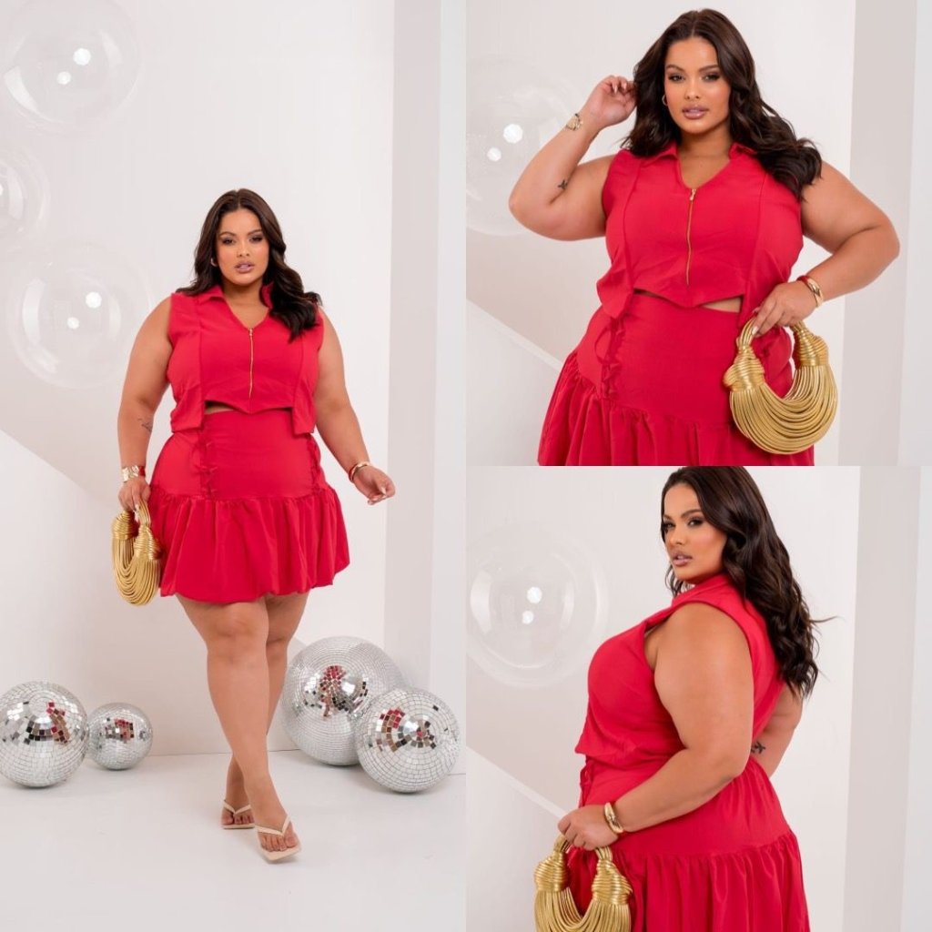 conjunto saia blusa ziper ref1989