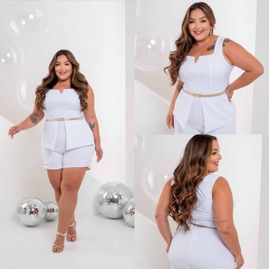 Macaquinho MIDSIZE alça larga +cinto dourado ref1997