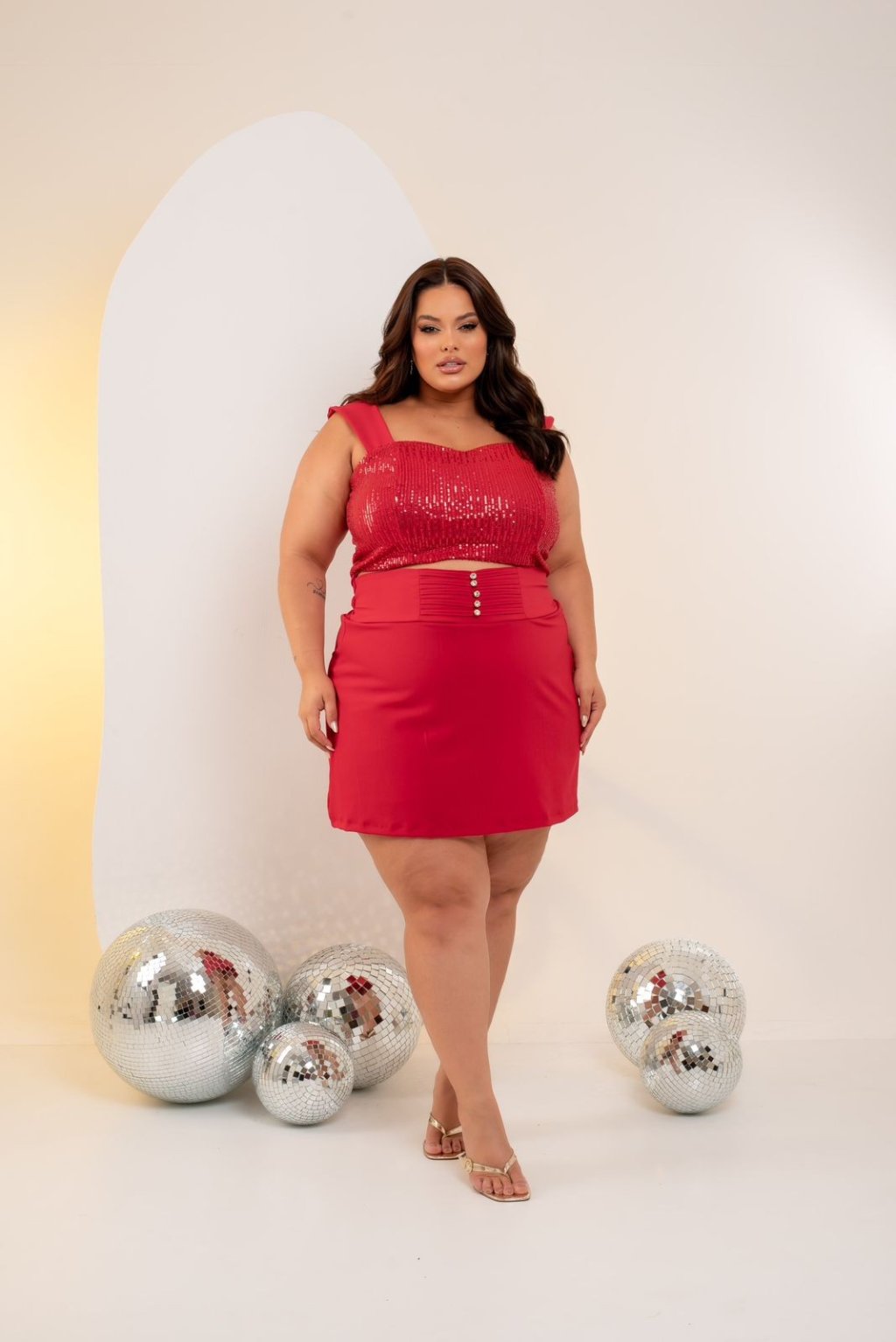 Conj. Short saia com cropped no paetê. Ref: 2005