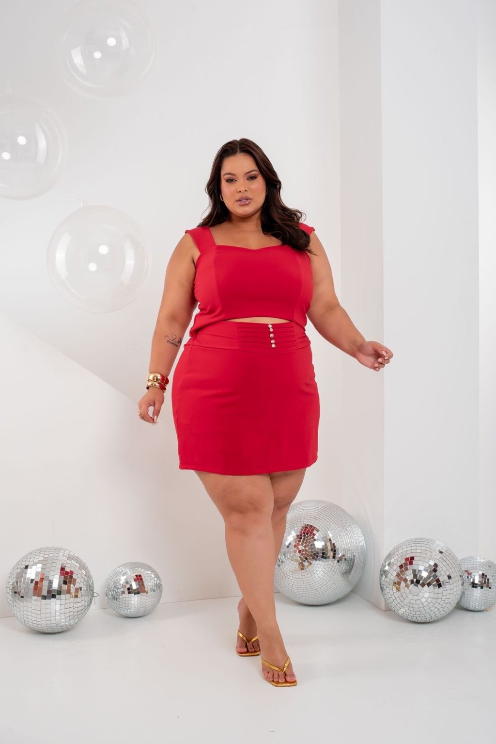 Conjunto short saia com botão e crooped Ref 2016