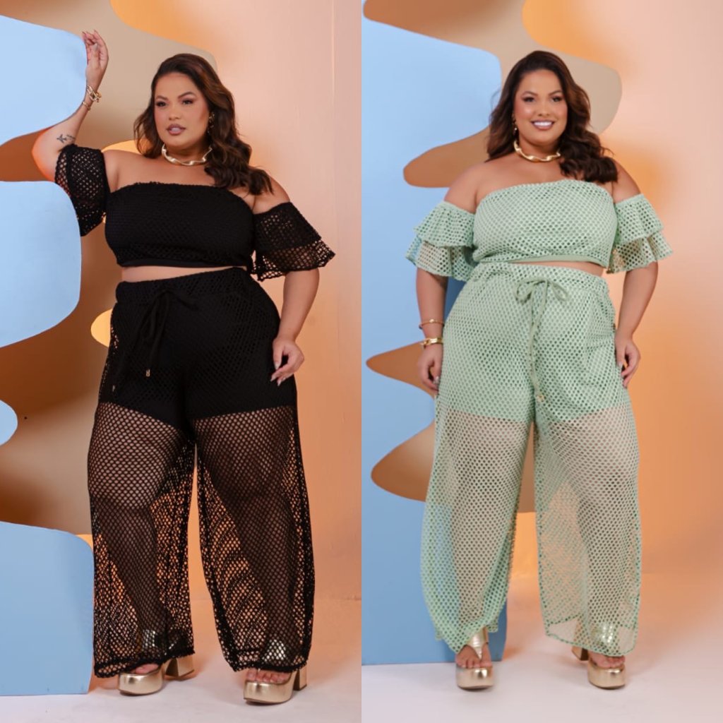 Conj. De calça em tela moda praia. Ref: 1338