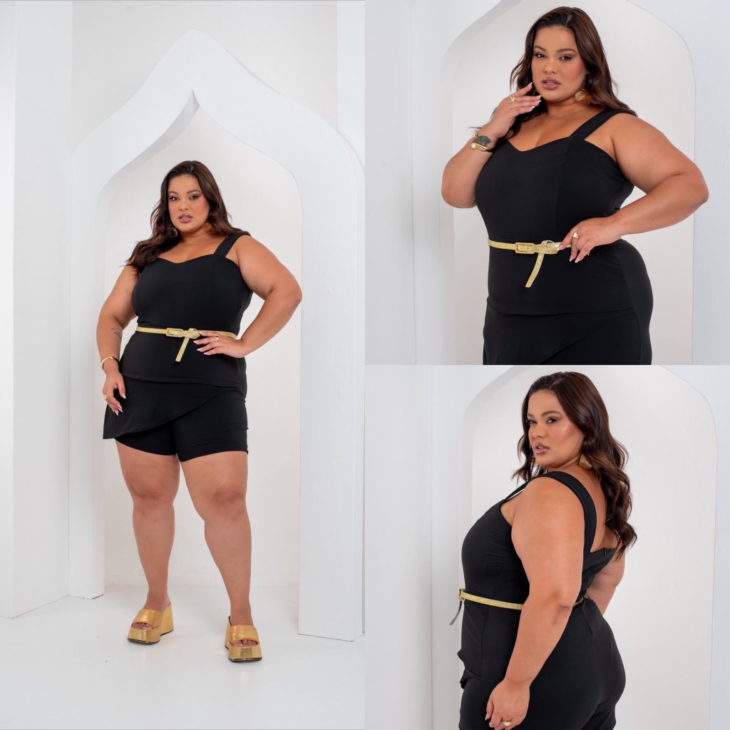 Macaquinho alça + cinto dourado ref2045