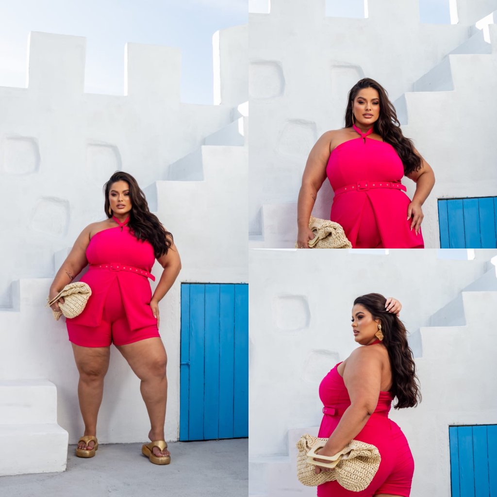 Macaquinho alça no pescoço +cinto ref2048