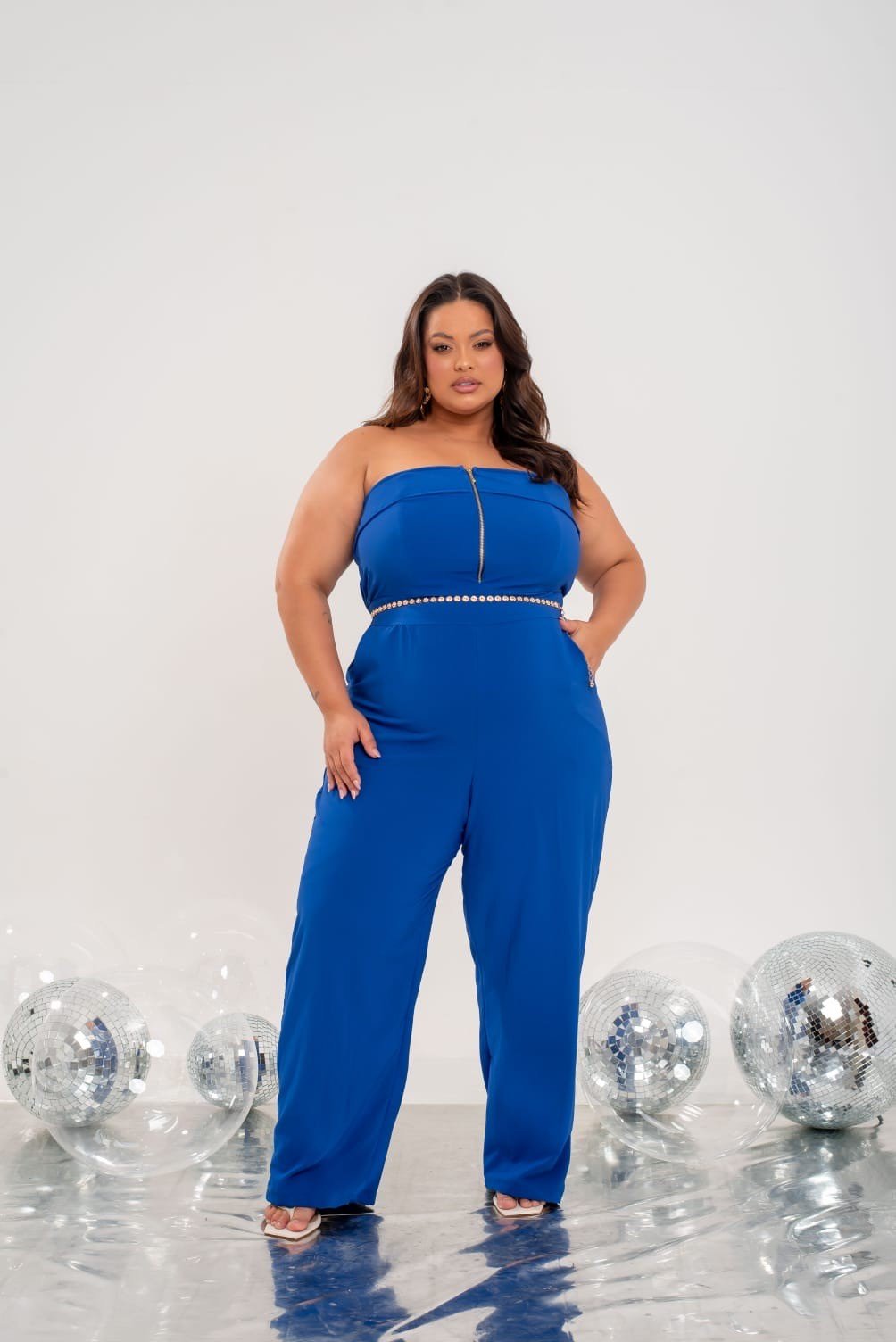 Macacão longo zíper tomara que caia. Ref: 1928 