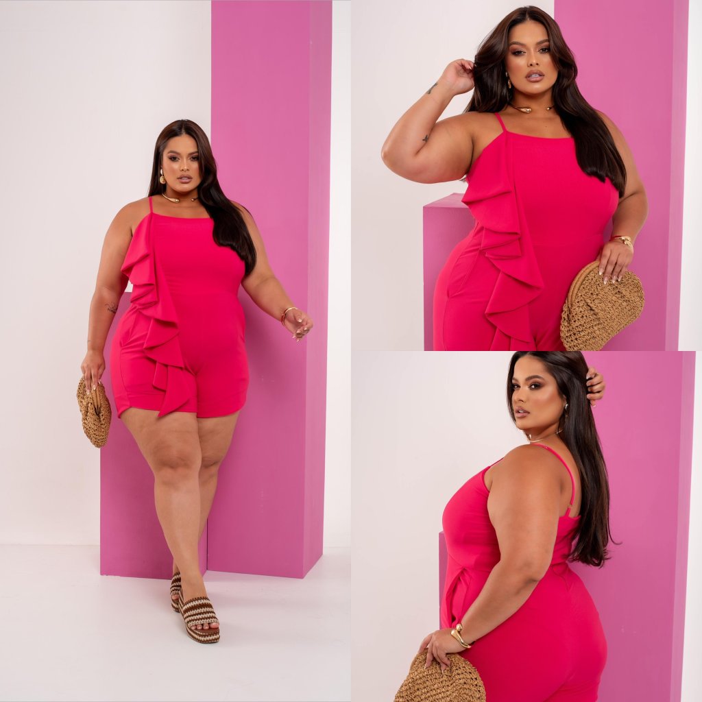 Macaquinho alça + babado na lateral ref2056