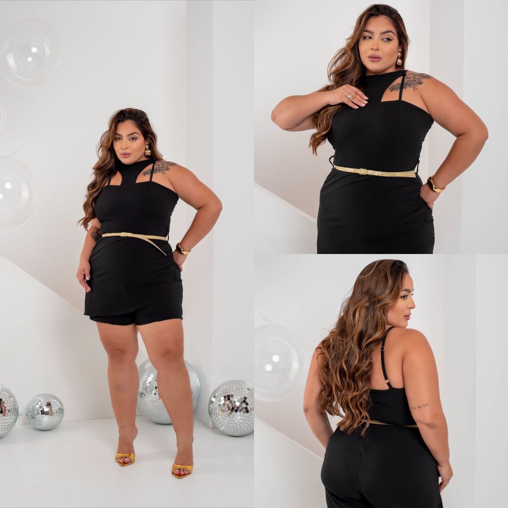 Macaquinho alça cavada cinto dourado ref2066