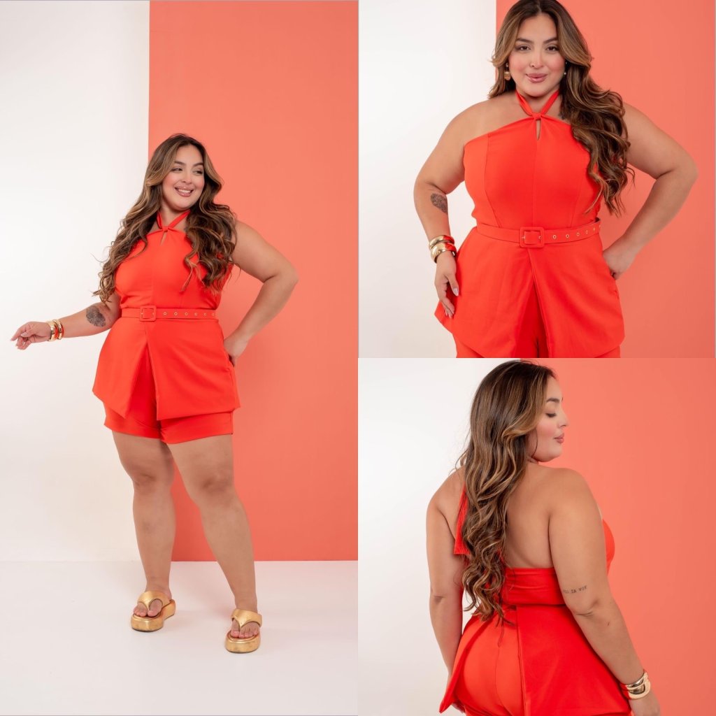 Macaquinho MIDSIZE alça no pescoço saia na frente ref2100