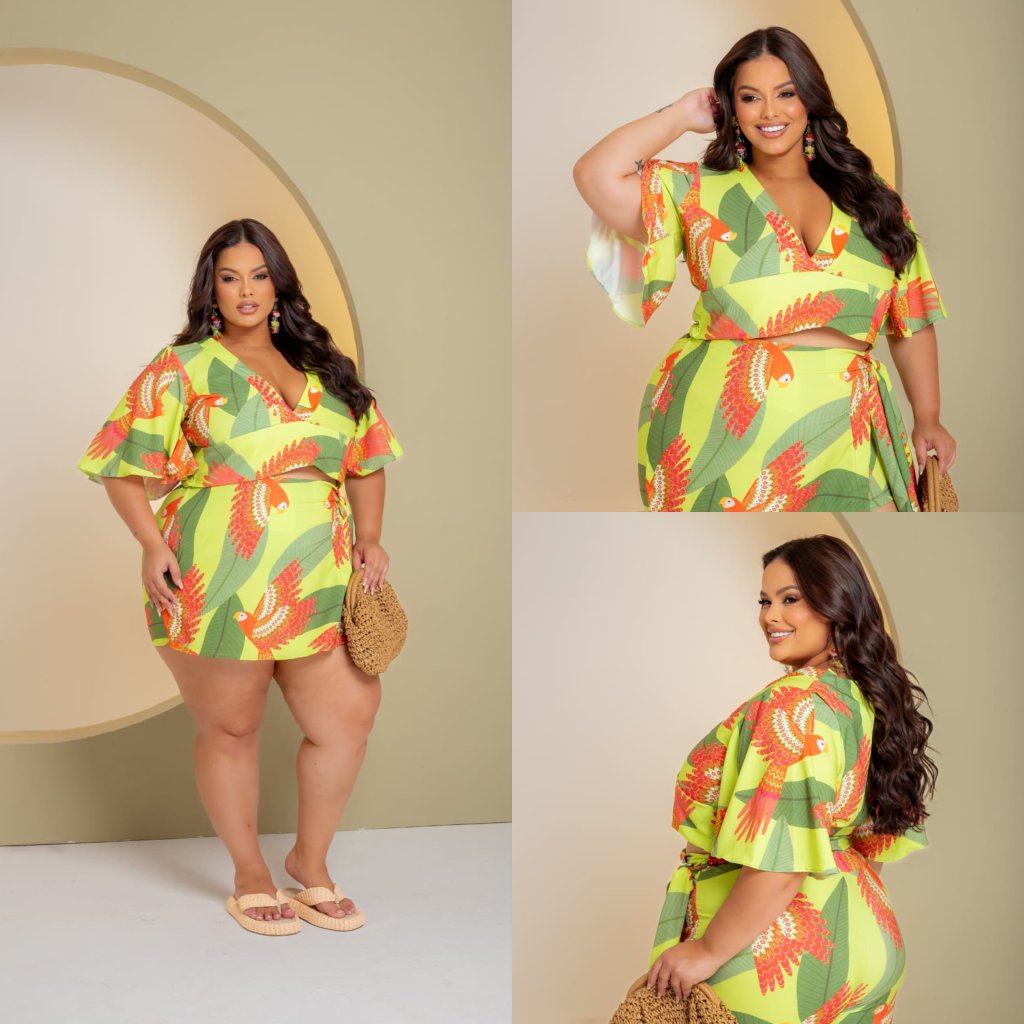 Conjunto short laço blusa manga flê ref2109