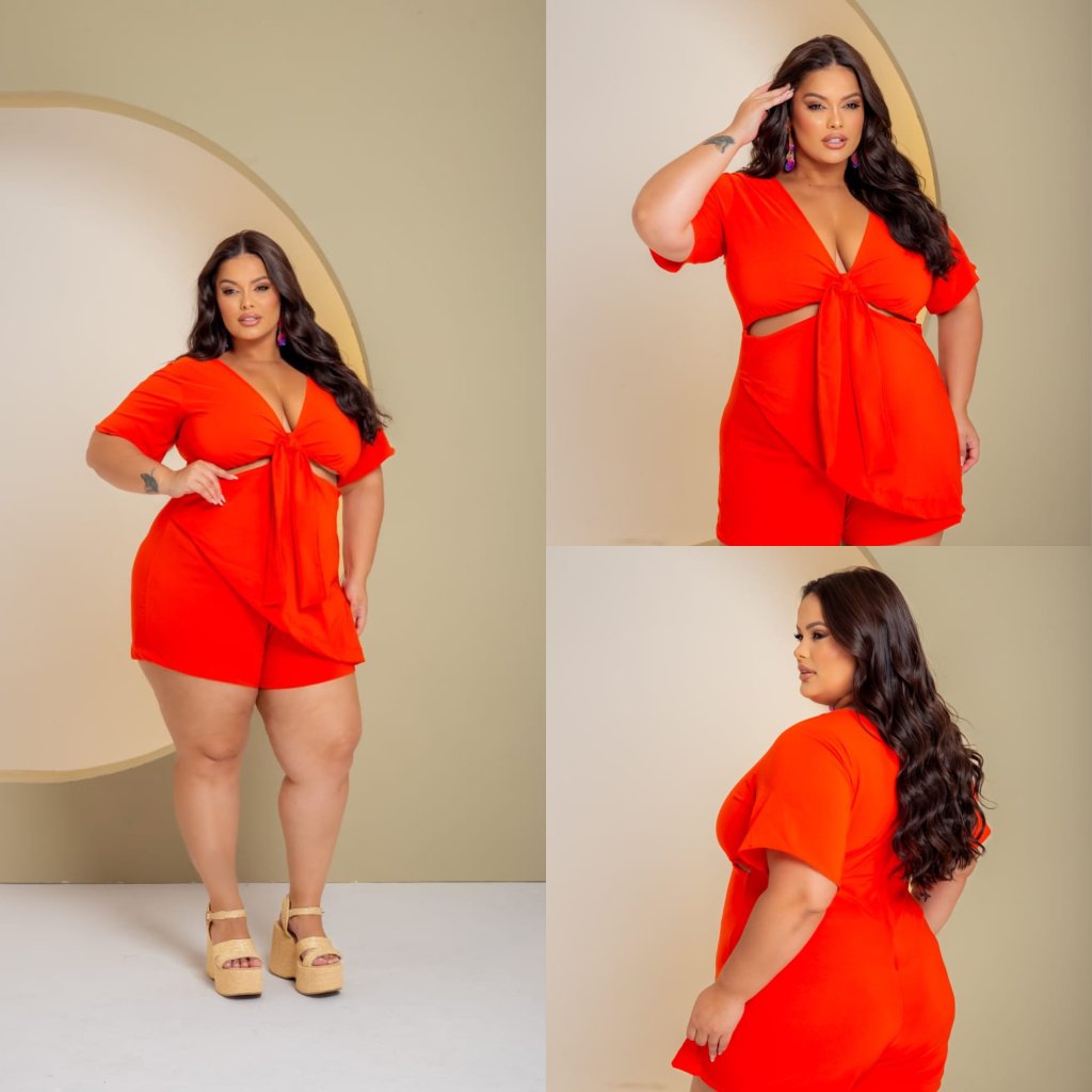 Macaquinho manga com abertura na cintura e faixa ref2113