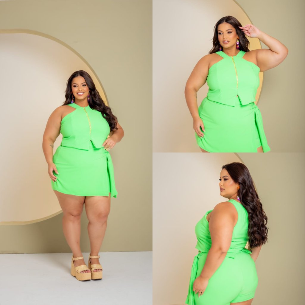 Conj short laço blusa zíper ref2114