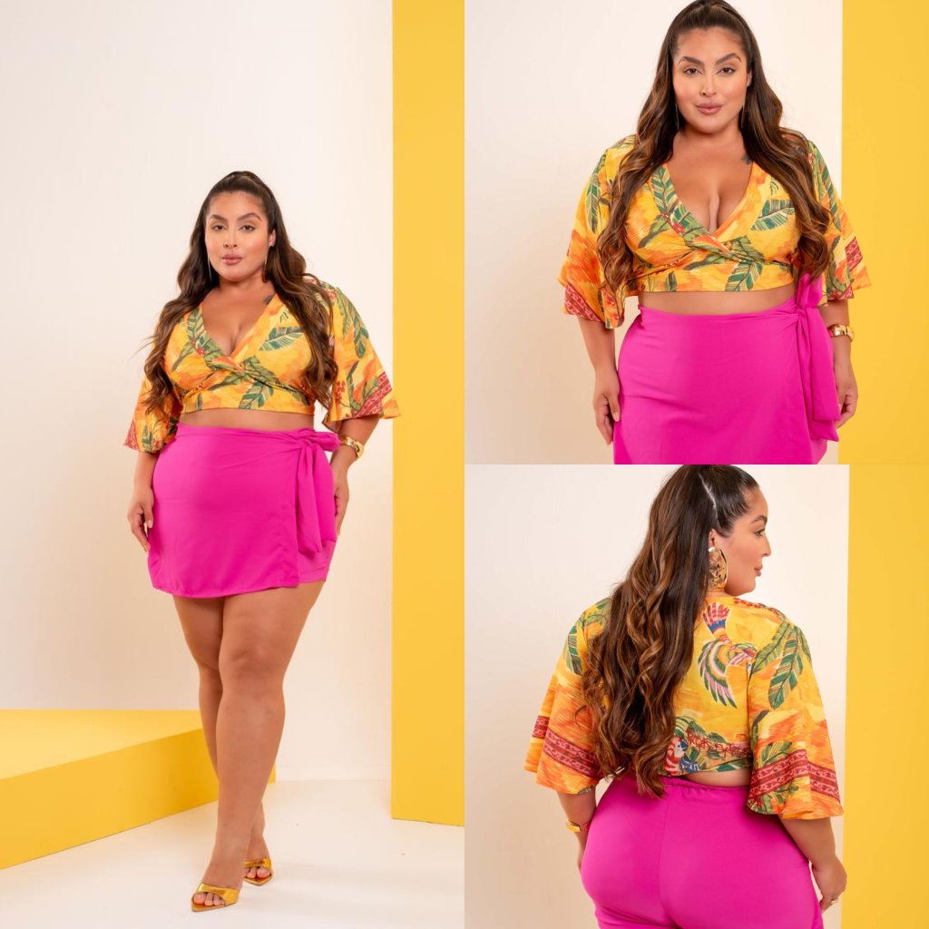 Conjunto MIDSIZE manga flê e short laço ref2122