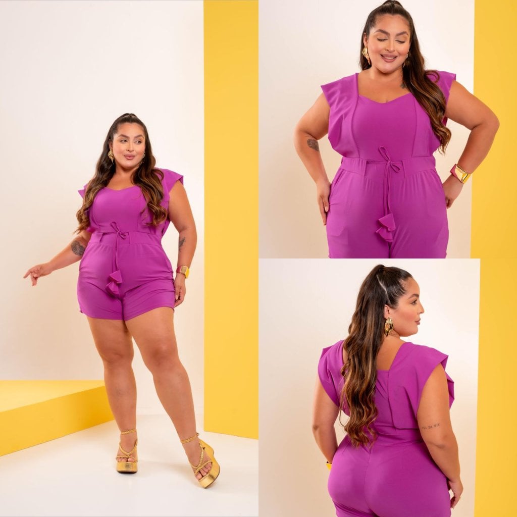 Macaquinho MIDSIZE alça larga e viés na cintura ref2127