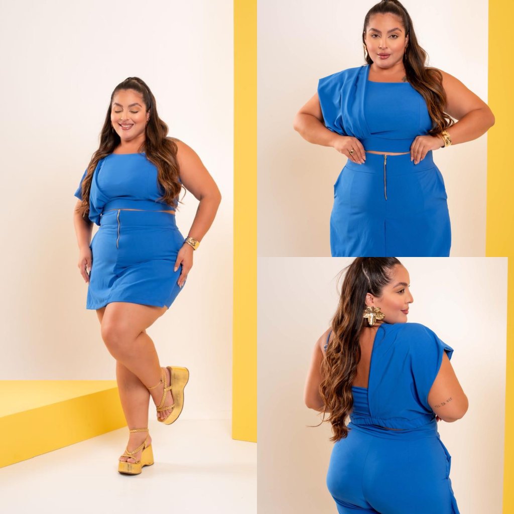 Conjunto MIDSIZE blusa com 1 manga e 1 alça short zíper ref2128