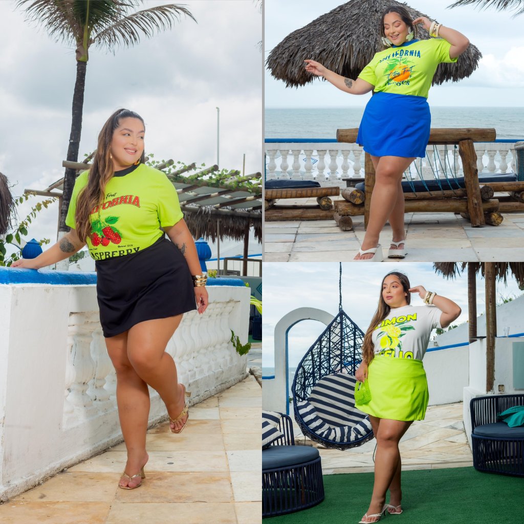 Conjunto T-SHIRT MIDSIZE com pintura silk short saia ref2130