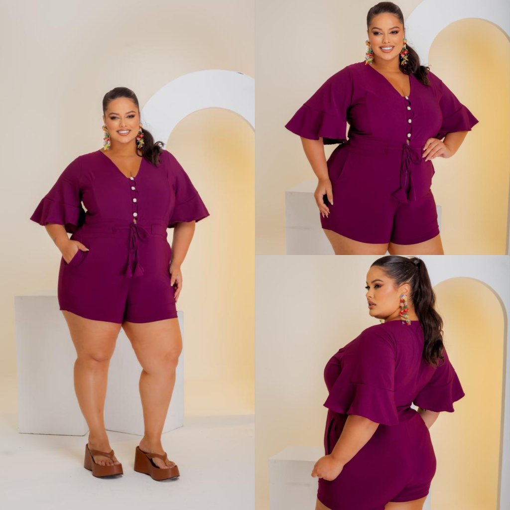 Macaquinho manga flê + botão e viés ref2136