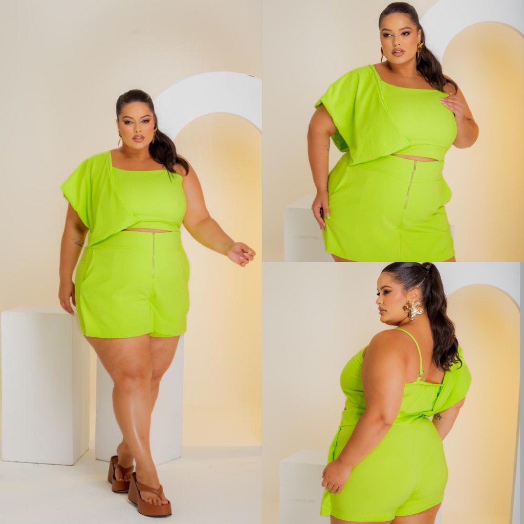 Conjunto blusa 1 alça 1 manga short saia ziper ref2139