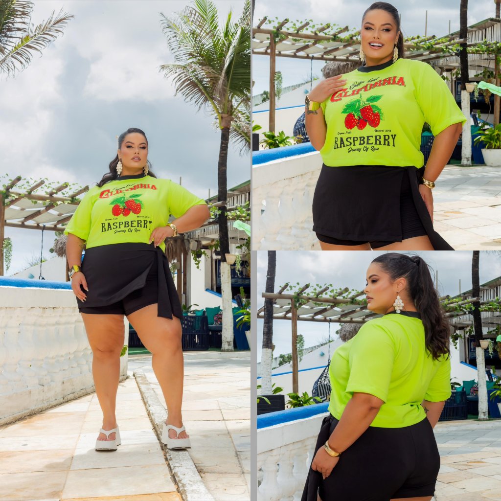 Conjunto T-SHIRT com pintura silk short laço ref2144