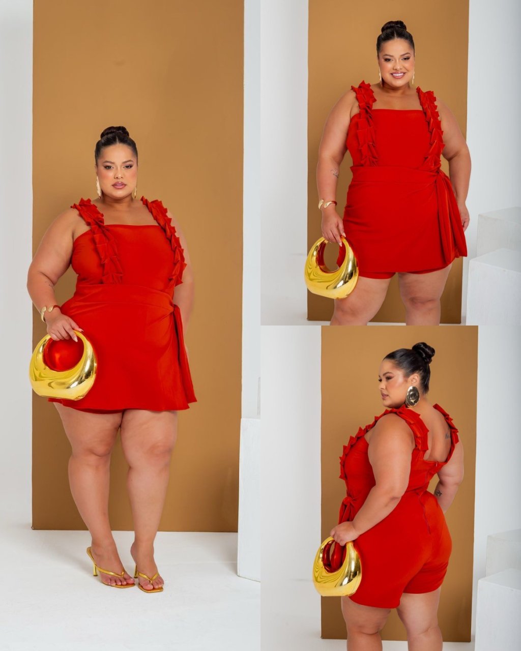 Macaquinho alça franzido short saia laço ref2173