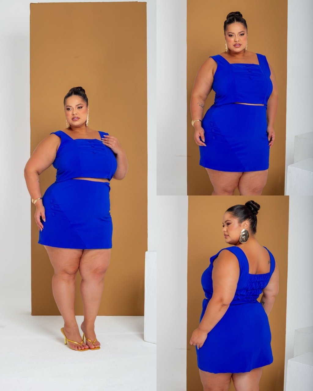 Conjunto short saia blusa alça + botão ref2177