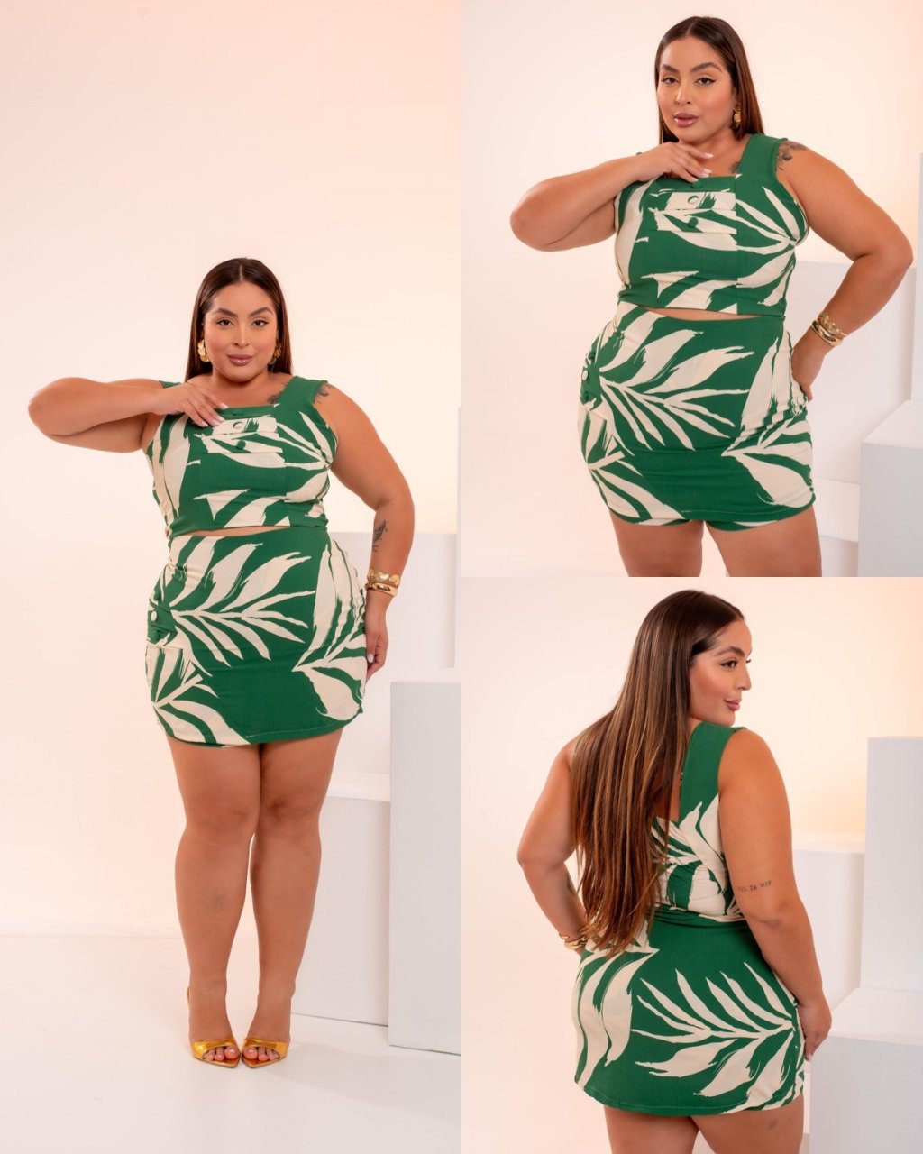 Conjunto MIDSIZE blusa alça com botão short saia ref2191