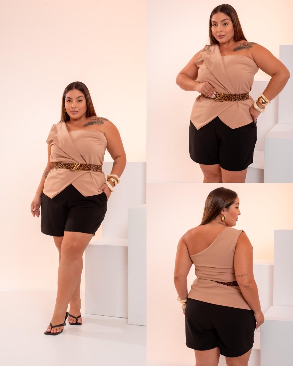 Conjunto MIDSIZE blusa com cinto de onça 1 ombro ref2193