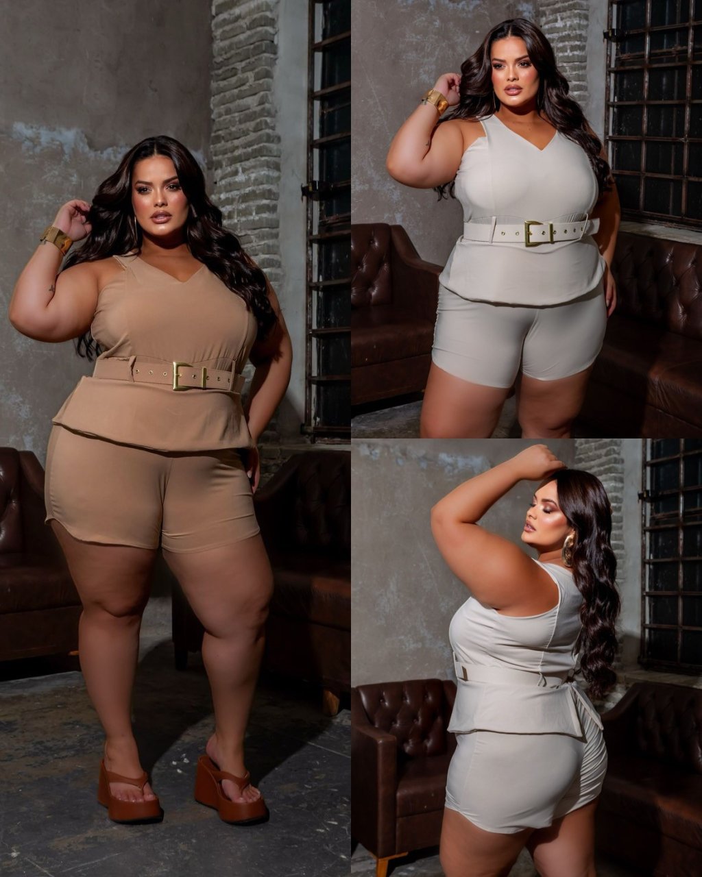 Macaquinho alça larga com babado no short e cinto ref2201