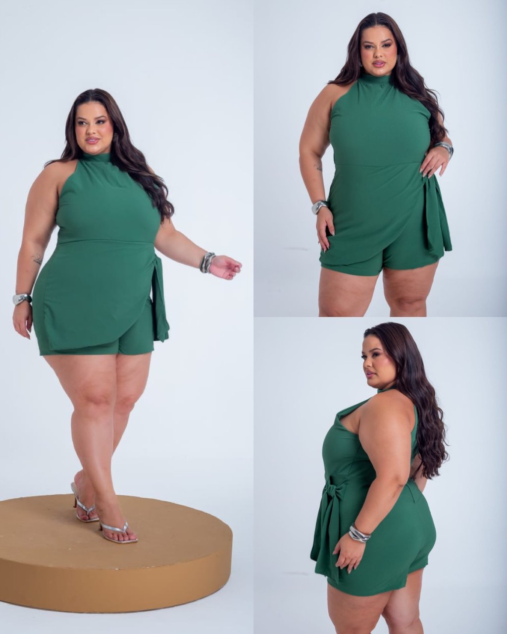 Macaquinho com gola e laço na saia ref2208