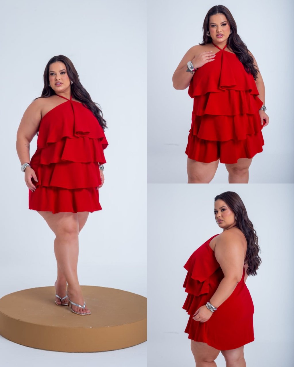 Vestido 4 babado na frente alça em V ref2211