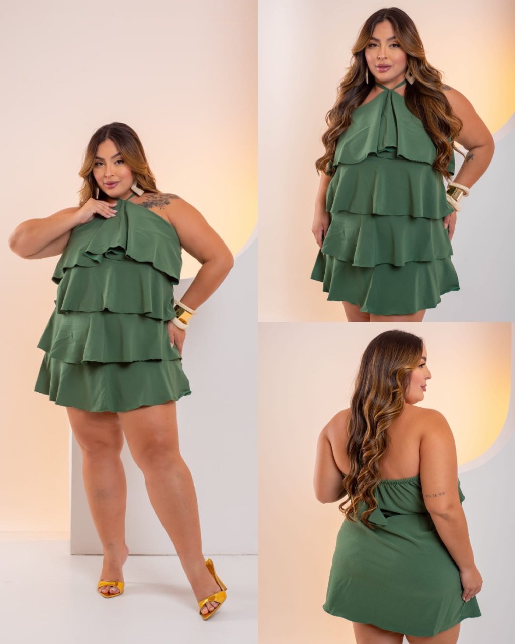 Vestido MIDSIZE 4 babado com alça em V ref2213