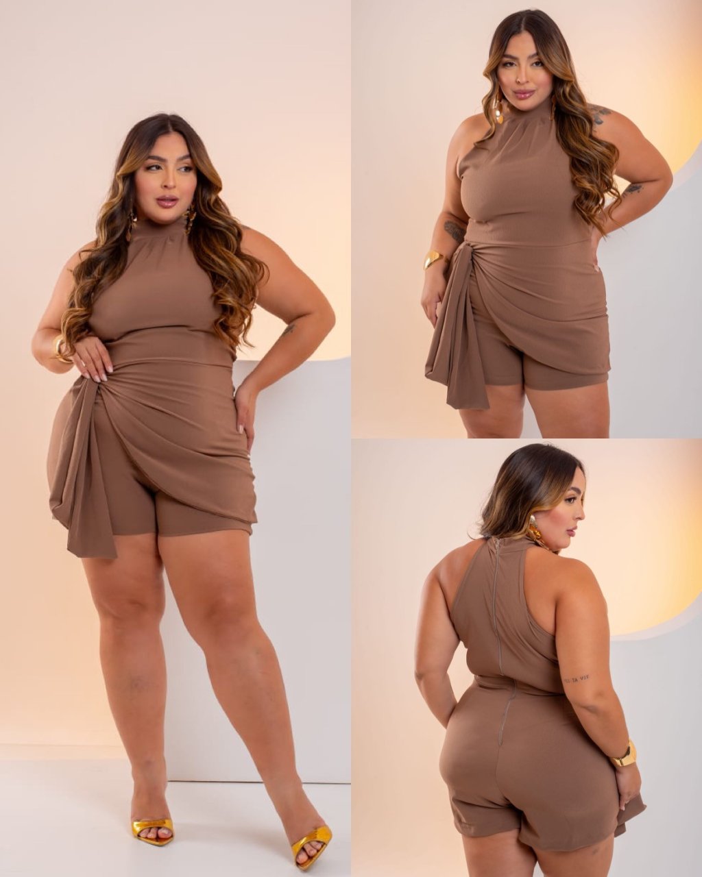 Macaquinho MIDSIZE com gola e laço na saia ref2214