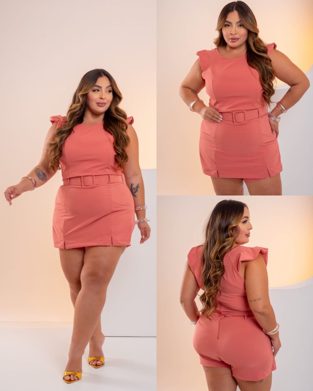 Conjunto MIDSIZE blusa com alça de babado + short saia ref2217