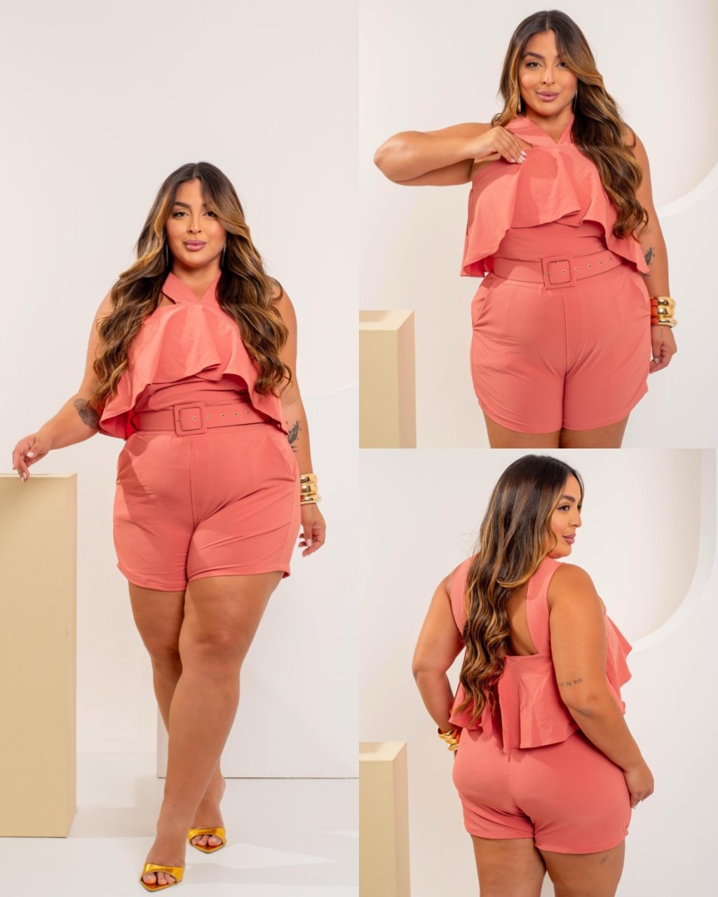 Macaquinho MIDSIZE alça em V com babado ref 2223