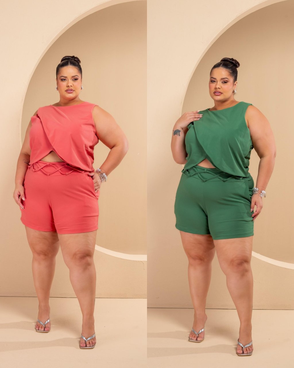 Conjunto cropped com short detalhe na cintura ref2230