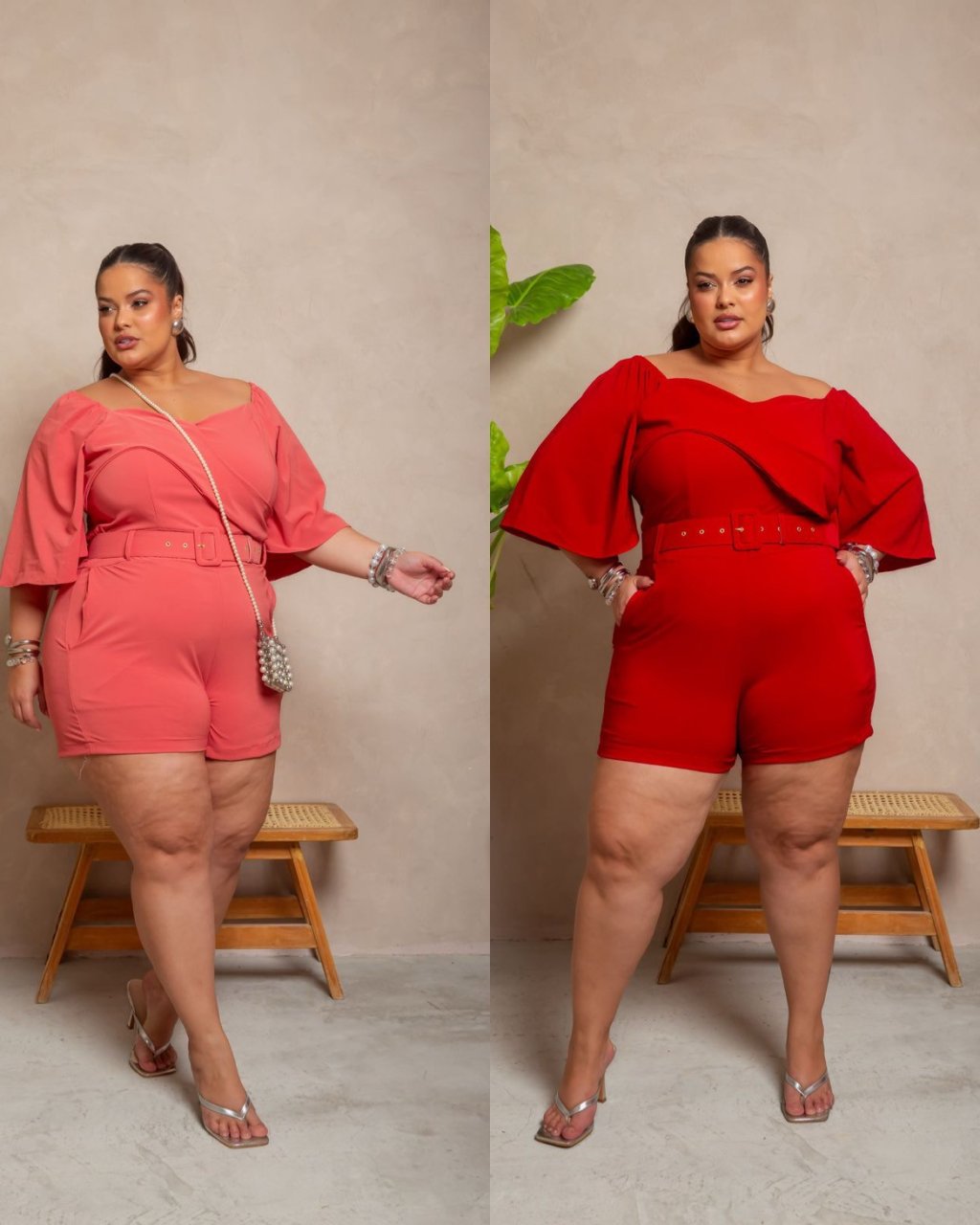 Macaquinho manga flê com detalhe na frente e cinto ref 2235