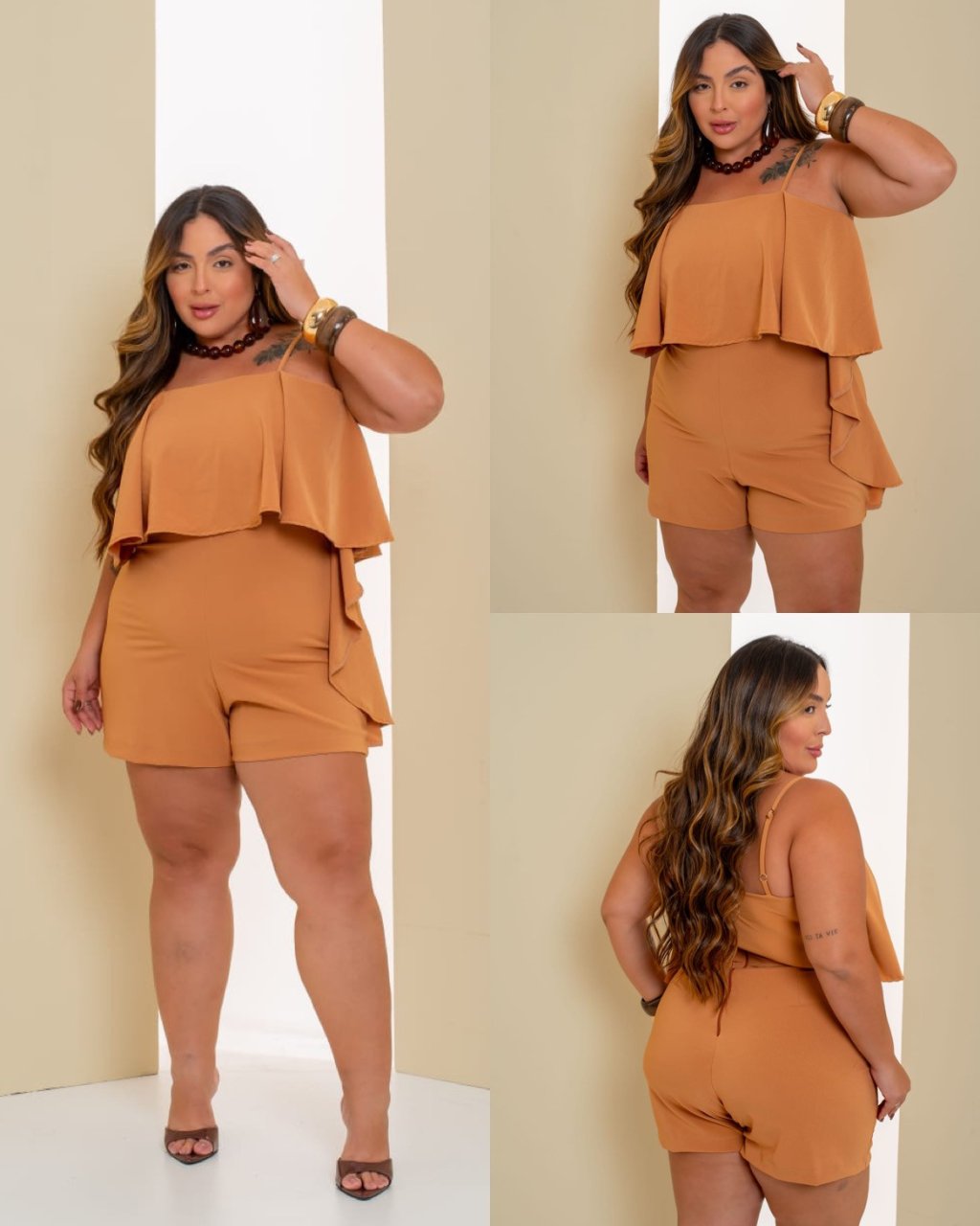 Macaquinho MIDSIZE alça e babado por cima ref2241