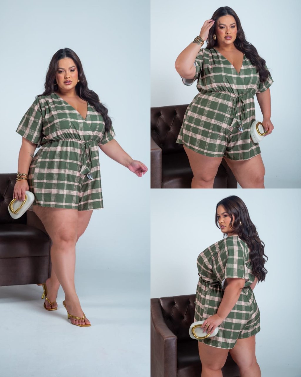 Macaquinho xadrez manga flere+viés na cintura ref2249