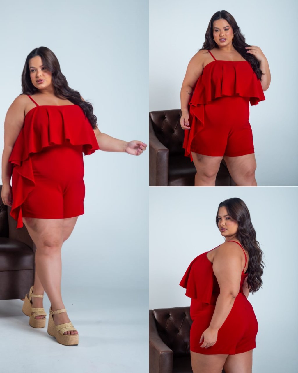 Macaquinho alça com babado na lateral ref2251