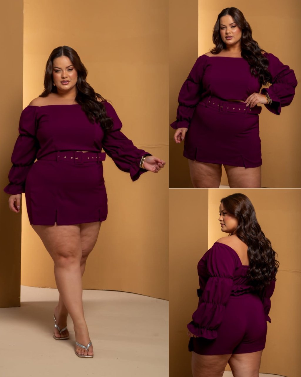 Conjunto ombro a ombro manga longa elástico short saia ref2264