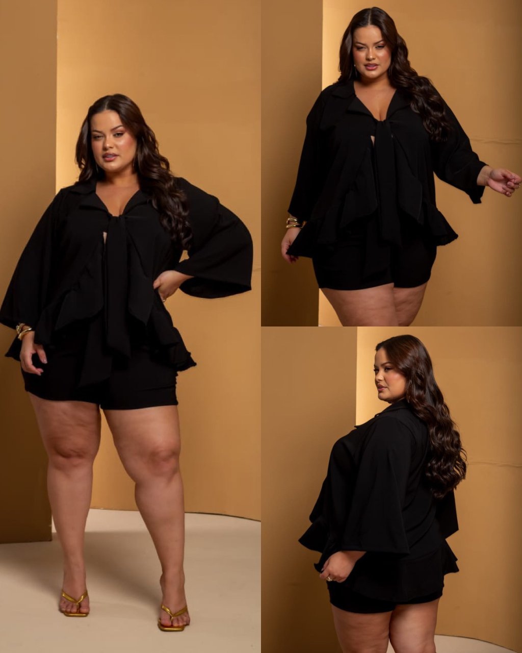 Conjunto blusa manga longa com babado na frente ref2265