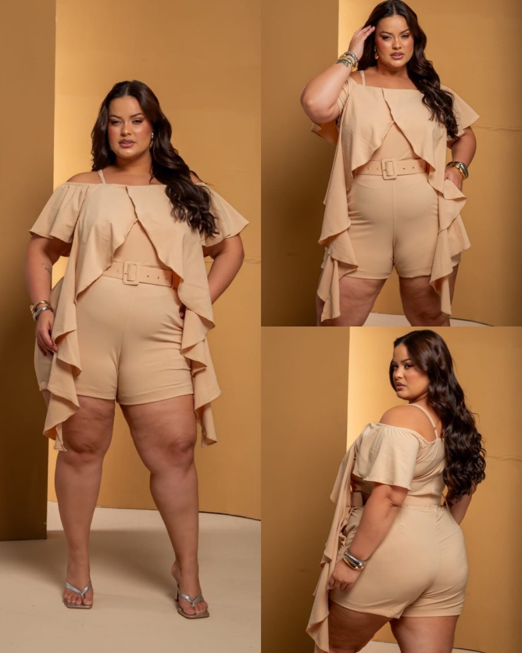 Macaquinho alça + manga e babado na frente ref2266