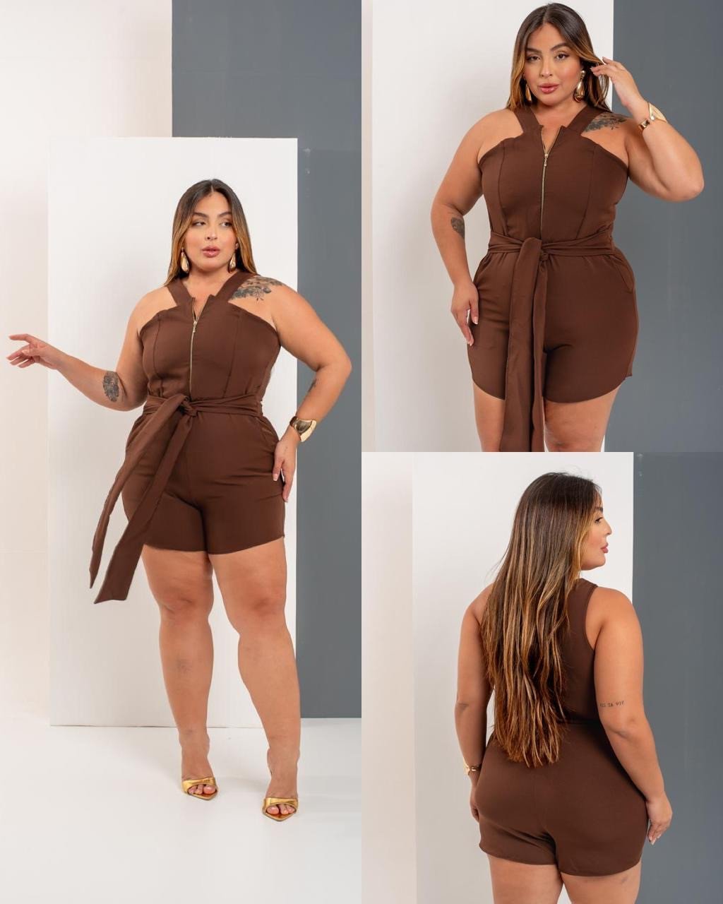 Macaquinho zíper e faixa. MIDSIZE 44:46