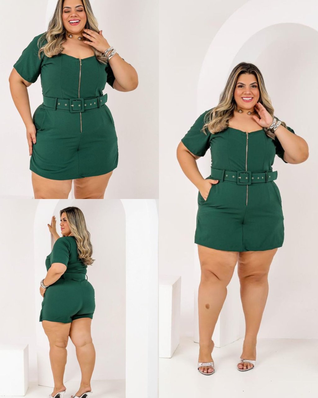Macaquinho PLUS SIZE short saia com Zíper na frente Ref: 2833