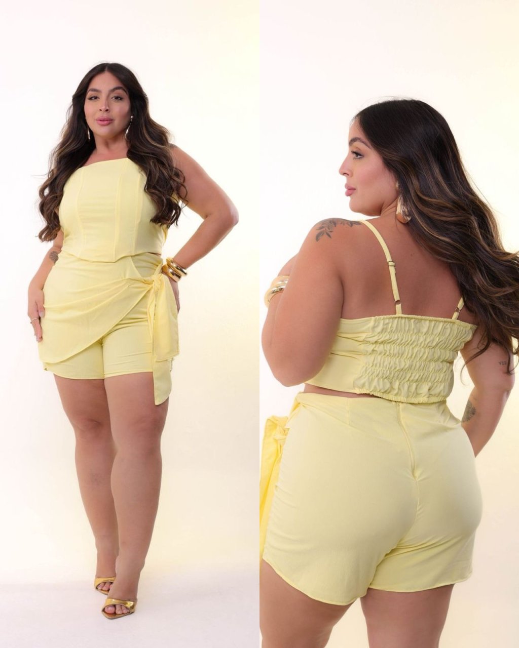 Conjunto Midsize de short detalhe lateral e semi cropped. Ref: 2837