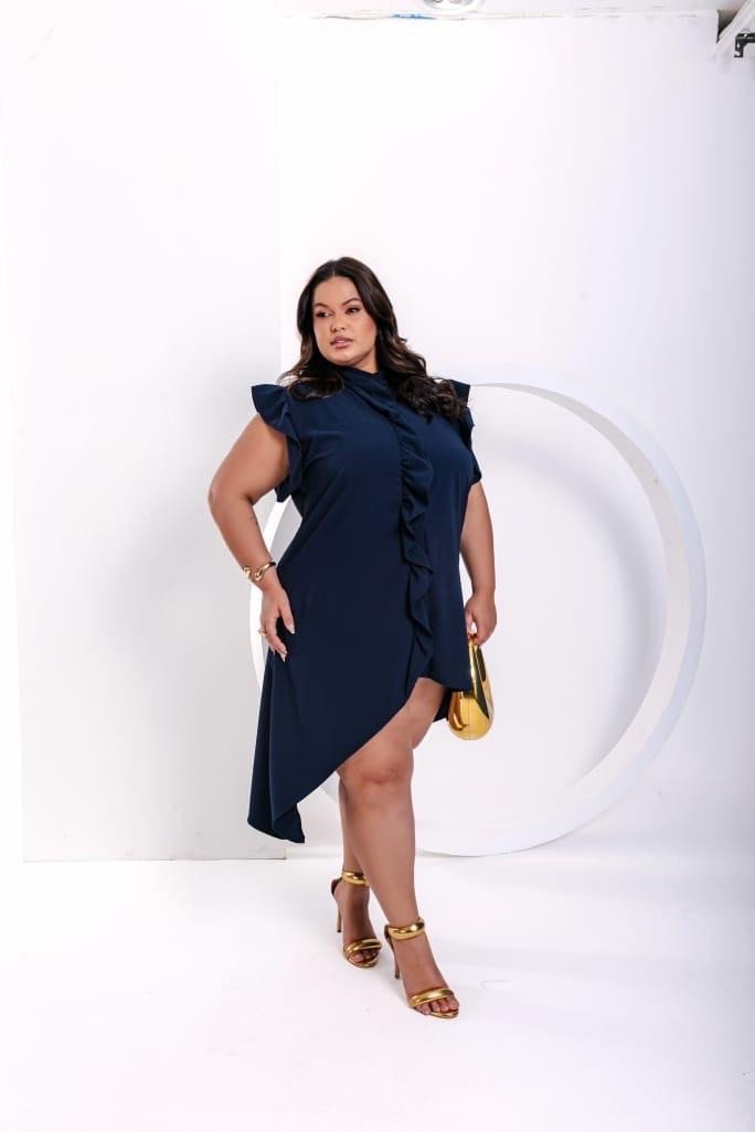 Vestido de ponta + babado na manga Ref:1754