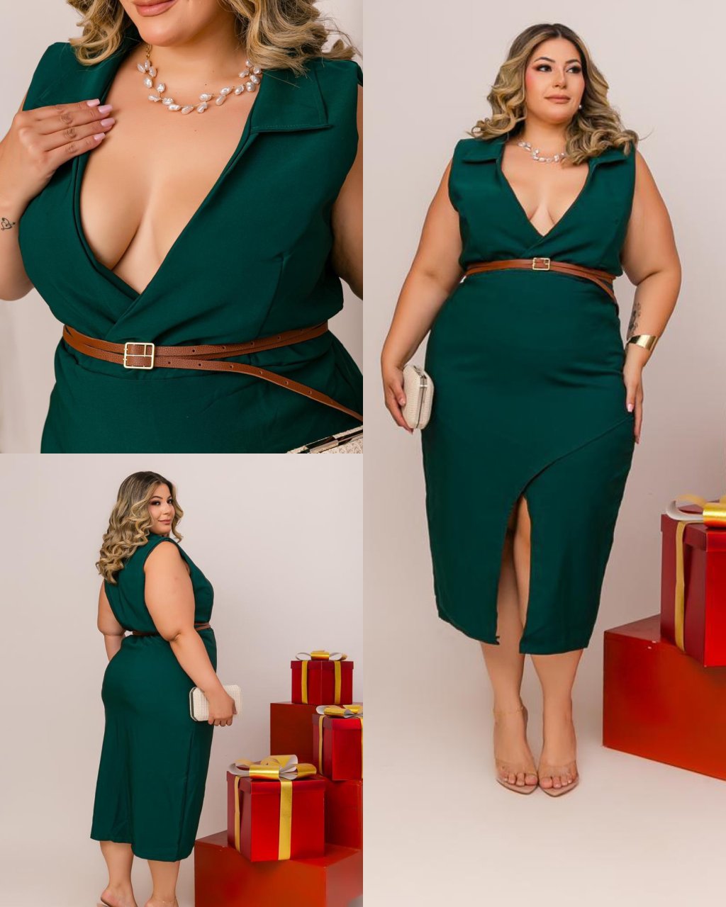 Vestido mid com fenda. PLUSSIZE 48/50. Ref: 2970